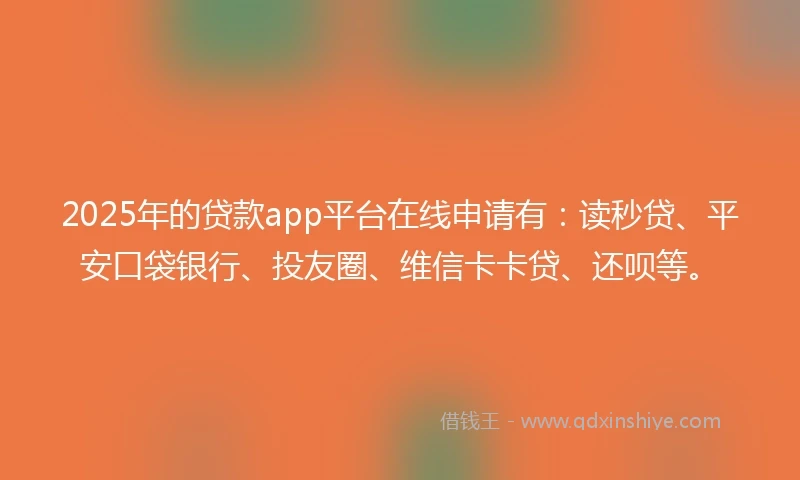2025年的贷款app平台在线申请有：读秒贷、平安口袋银行、投友圈、维信卡卡贷、还呗等。