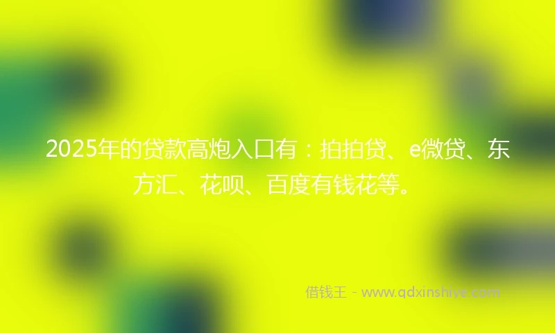 2025年的贷款高炮入口有：拍拍贷、e微贷、东方汇、花呗、百度有钱花等。