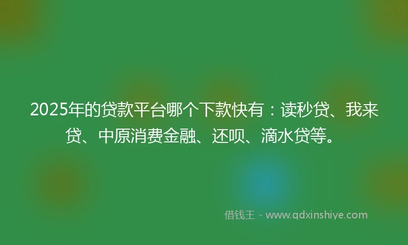 2025年的贷款平台哪个下款快有：读秒贷、我来贷、中原消费金融、还呗、滴水贷等。