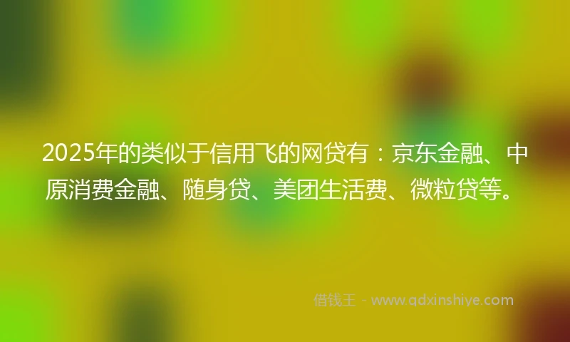 2025年的类似于信用飞的网贷有：京东金融、中原消费金融、随身贷、美团生活费、微粒贷等。