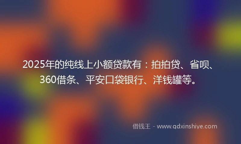 2025年的纯线上小额贷款有：拍拍贷、省呗、360借条、平安口袋银行、洋钱罐等。