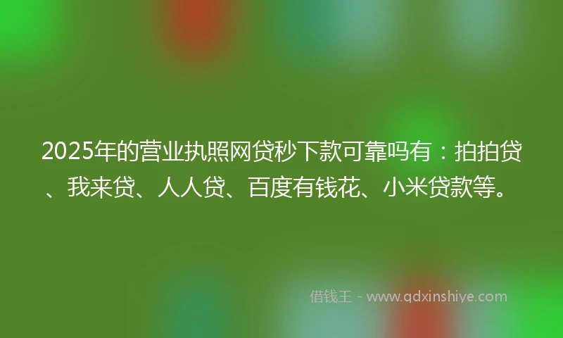 2025年的营业执照网贷秒下款可靠吗有：拍拍贷、我来贷、人人贷、百度有钱花、小米贷款等。
