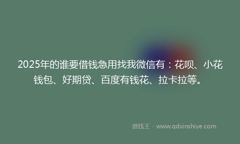 2025年的谁要借钱急用找我微信有:花呗、小花钱包、好期贷、百度有钱花、拉卡拉等。