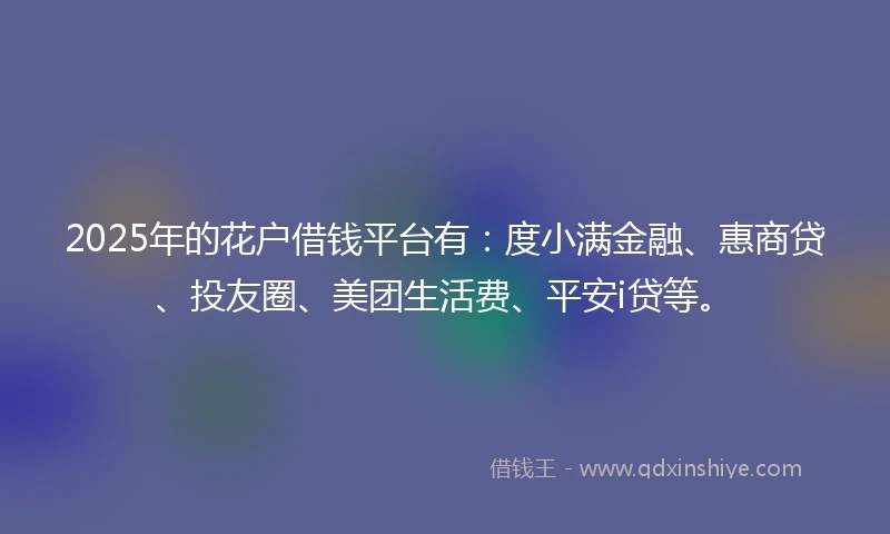 2025年的花户借钱平台有：度小满金融、惠商贷、投友圈、美团生活费、平安i贷等。