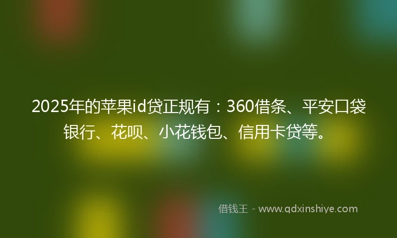 2025年的苹果id贷正规有：360借条、平安口袋银行、花呗、小花钱包、信用卡贷等。