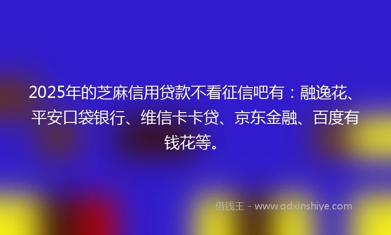 2025年的芝麻信用贷款不看征信吧有：融逸花、平安口袋银行、维信卡卡贷、京东金融、百度有钱花等。