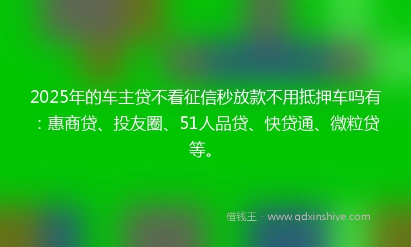2025年的车主贷不看征信秒放款不用抵押车吗有：惠商贷、投友圈、51人品贷、快贷通、微粒贷等。