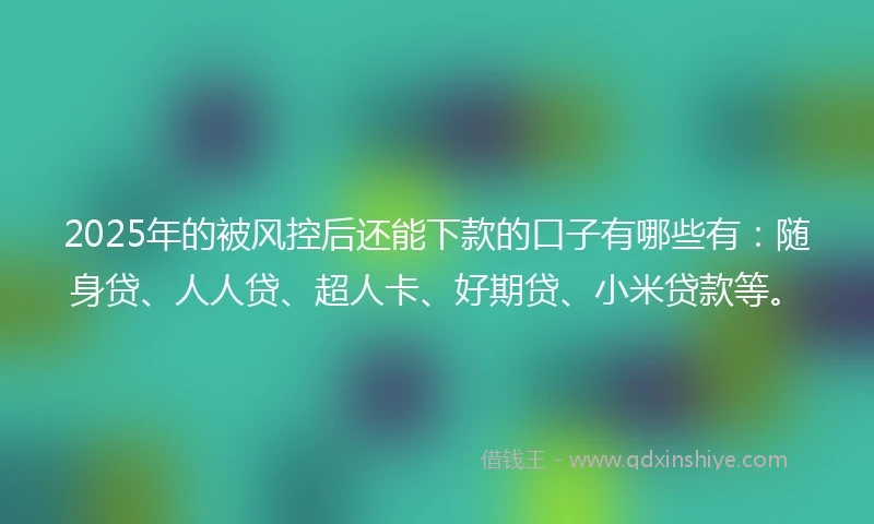 2025年的被风控后还能下款的口子有哪些有：随身贷、人人贷、超人卡、好期贷、小米贷款等。