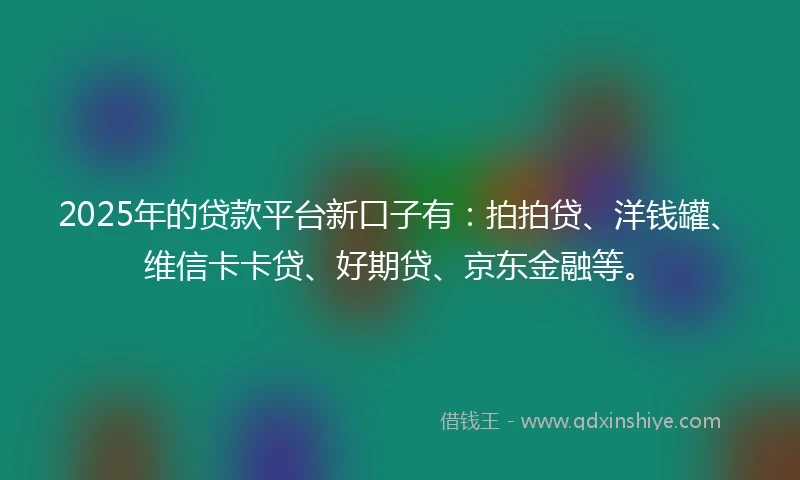2025年的贷款平台新口子有：拍拍贷、洋钱罐、维信卡卡贷、好期贷、京东金融等。