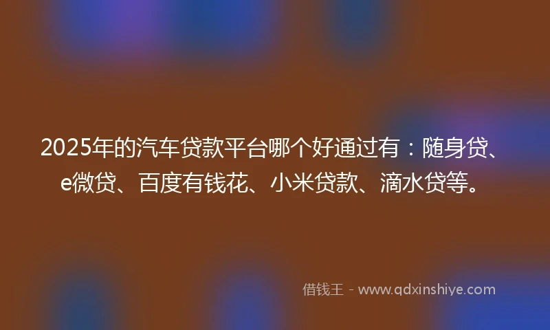 2025年的汽车贷款平台哪个好通过有：随身贷、e微贷、百度有钱花、小米贷款、滴水贷等。