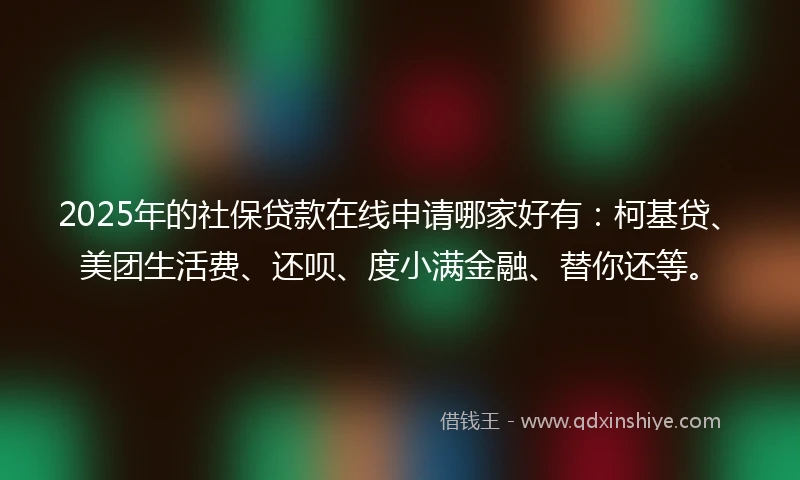 2025年的社保贷款在线申请哪家好有：柯基贷、美团生活费、还呗、度小满金融、替你还等。