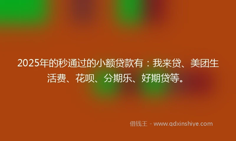 2025年的秒通过的小额贷款有：我来贷、美团生活费、花呗、分期乐、好期贷等。