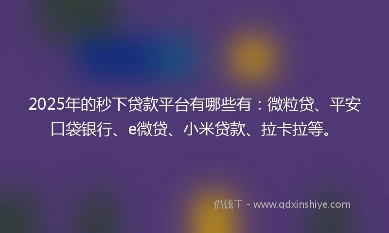 2025年的秒下贷款平台有哪些有：微粒贷、平安口袋银行、e微贷、小米贷款、拉卡拉等。