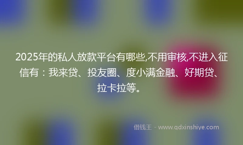 2025年的私人放款平台有哪些,不用审核,不进入征信有：我来贷、投友圈、度小满金融、好期贷、拉卡拉等。