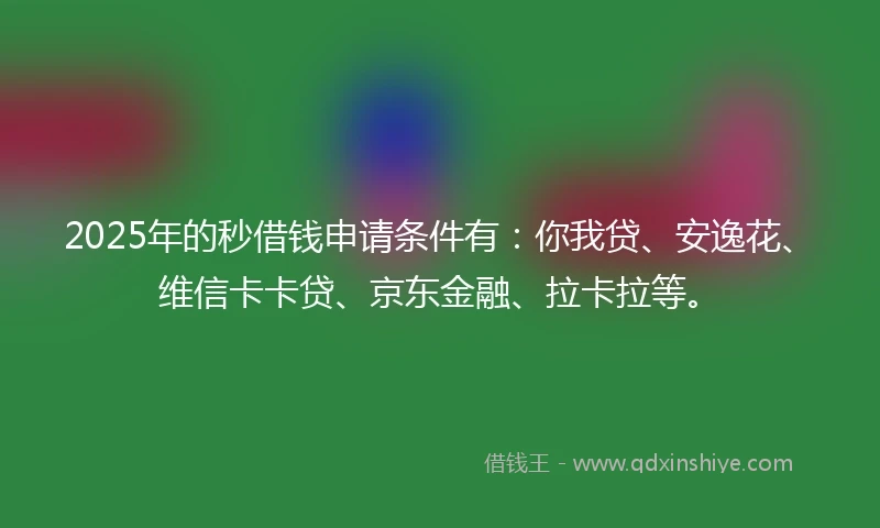 2025年的秒借钱申请条件有：你我贷、安逸花、维信卡卡贷、京东金融、拉卡拉等。