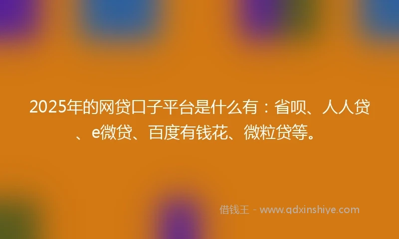 2025年的网贷口子平台是什么有：省呗、人人贷、e微贷、百度有钱花、微粒贷等。