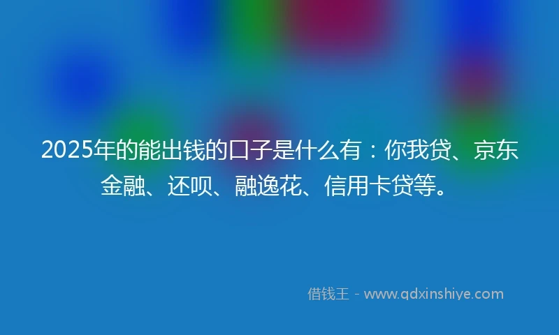 2025年的能出钱的口子是什么有：你我贷、京东金融、还呗、融逸花、信用卡贷等。