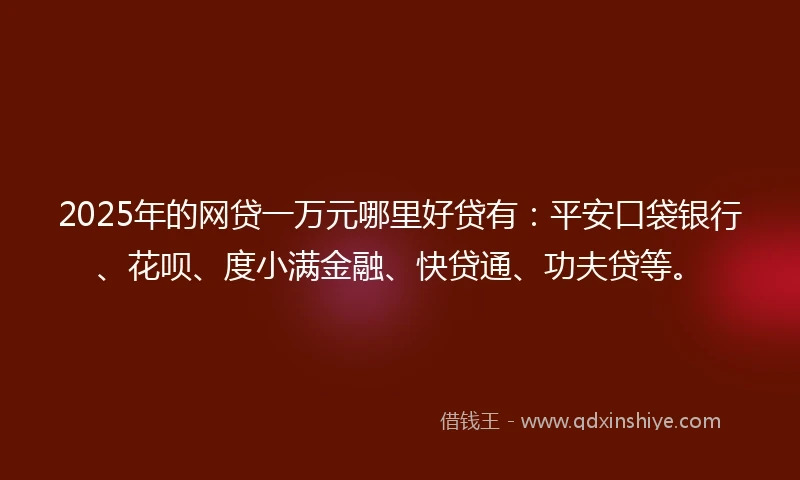 2025年的网贷一万元哪里好贷有：平安口袋银行、花呗、度小满金融、快贷通、功夫贷等。