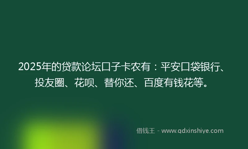 2025年的贷款论坛口子卡农有：平安口袋银行、投友圈、花呗、替你还、百度有钱花等。