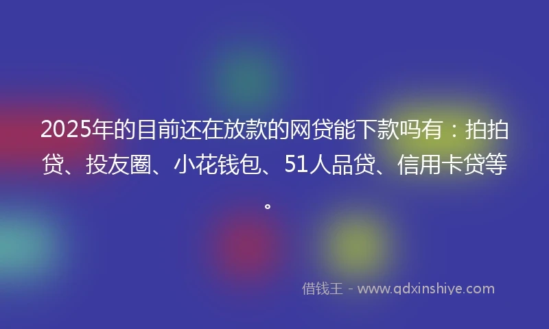 2025年的目前还在放款的网贷能下款吗有：拍拍贷、投友圈、小花钱包、51人品贷、信用卡贷等。