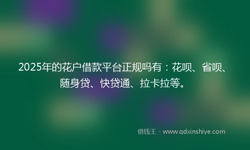 2025年的花户借款平台正规吗有：花呗、省呗、随身贷、快贷通、拉卡拉等。
