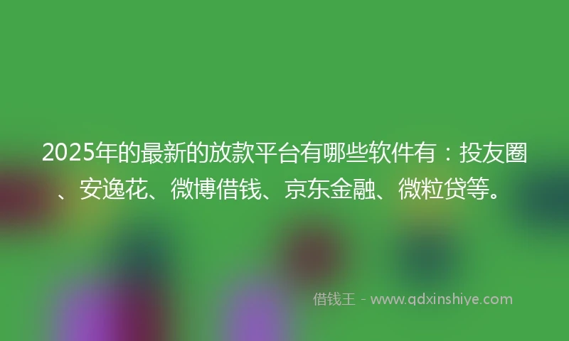 2025年的最新的放款平台有哪些软件有：投友圈、安逸花、微博借钱、京东金融、微粒贷等。