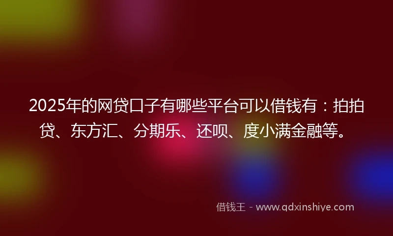 2025年的网贷口子有哪些平台可以借钱有：拍拍贷、东方汇、分期乐、还呗、度小满金融等。