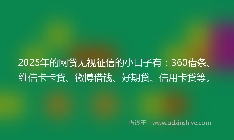 2025年的网贷无视征信的小口子有：360借条、维信卡卡贷、微博借钱、好期贷、信用卡贷等。