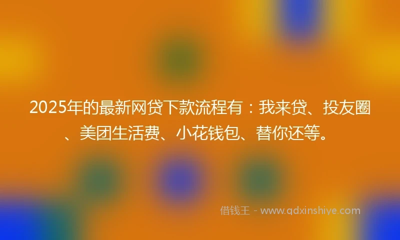 2025年的最新网贷下款流程有：我来贷、投友圈、美团生活费、小花钱包、替你还等。