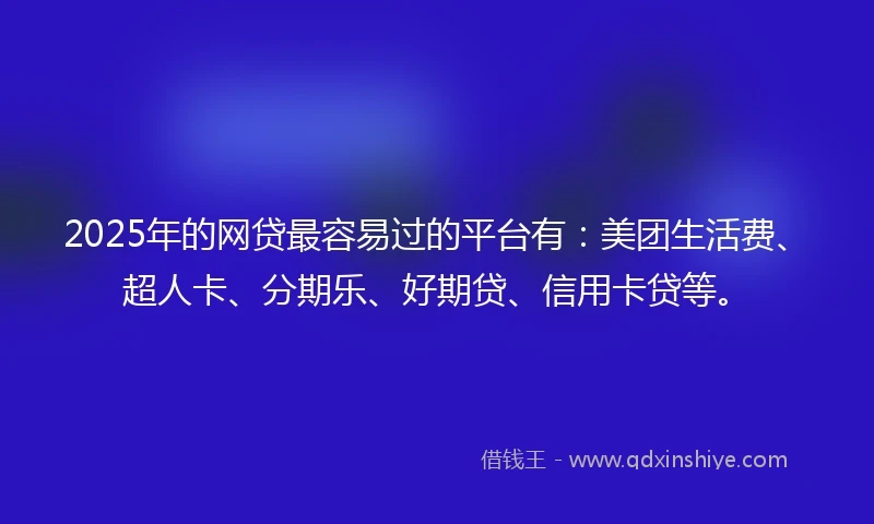 2025年的网贷最容易过的平台有：美团生活费、超人卡、分期乐、好期贷、信用卡贷等。