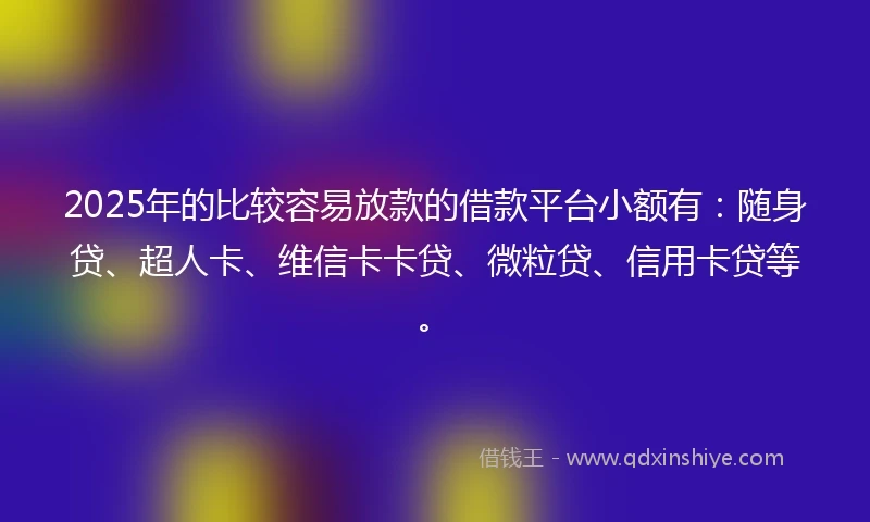 2025年的比较容易放款的借款平台小额有：随身贷、超人卡、维信卡卡贷、微粒贷、信用卡贷等。