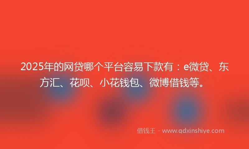 2025年的网贷哪个平台容易下款有：e微贷、东方汇、花呗、小花钱包、微博借钱等。