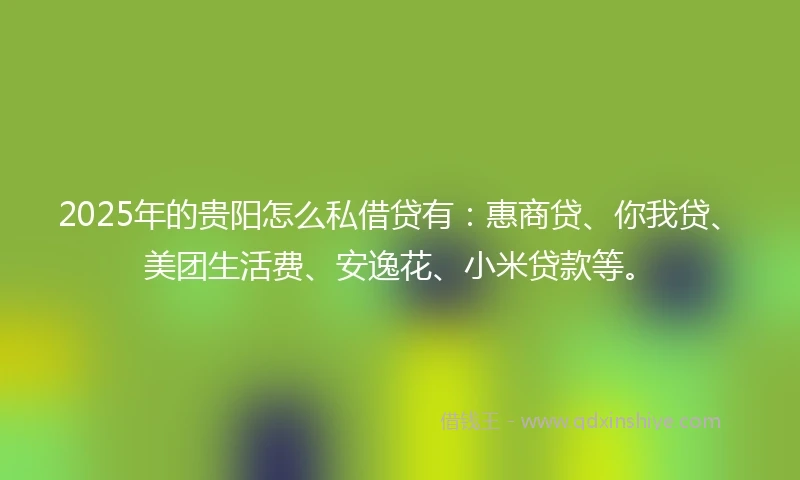 2025年的贵阳怎么私借贷有：惠商贷、你我贷、美团生活费、安逸花、小米贷款等。