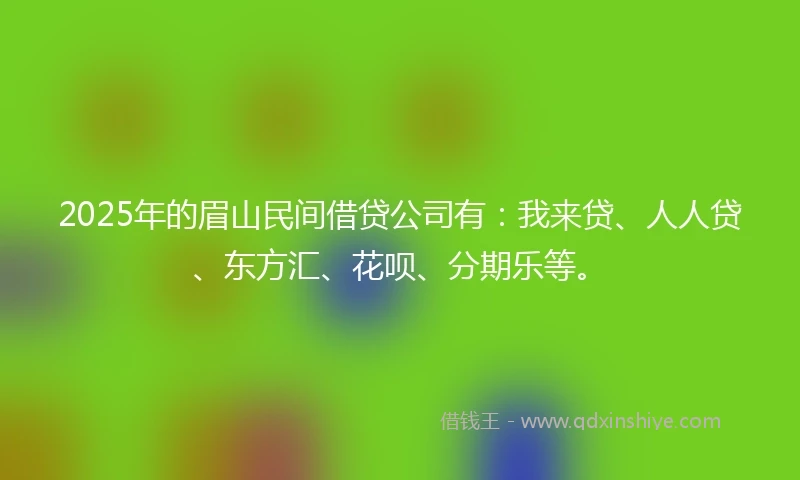 2025年的眉山民间借贷公司有：我来贷、人人贷、东方汇、花呗、分期乐等。