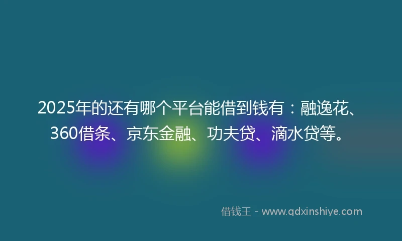 2025年的还有哪个平台能借到钱有:融逸花、360借条、京东金融、功夫贷、滴水贷等。