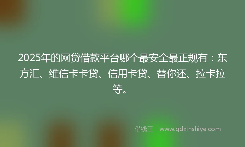 2025年的网贷借款平台哪个最安全最正规有：东方汇、维信卡卡贷、信用卡贷、替你还、拉卡拉等。