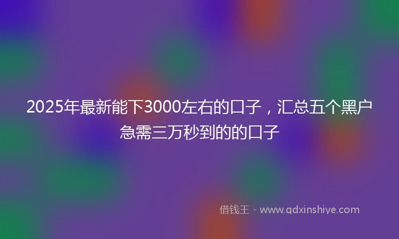 2025年最新能下3000左右的口子，汇总五个黑户急需三万秒到的的口子