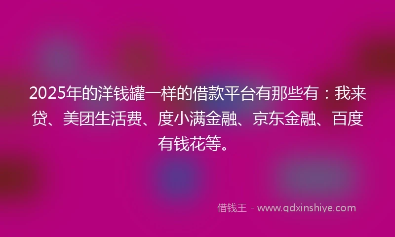 2025年的洋钱罐一样的借款平台有那些有：我来贷、美团生活费、度小满金融、京东金融、百度有钱花等。
