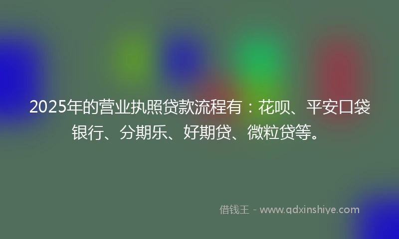 2025年的营业执照贷款流程有:花呗、平安口袋银行、分期乐、好期贷、微粒贷等。