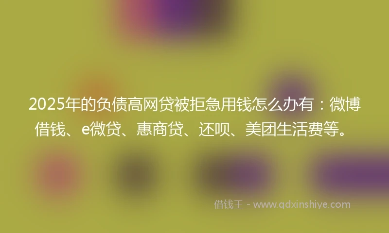 2025年的负债高网贷被拒急用钱怎么办有：微博借钱、e微贷、惠商贷、还呗、美团生活费等。