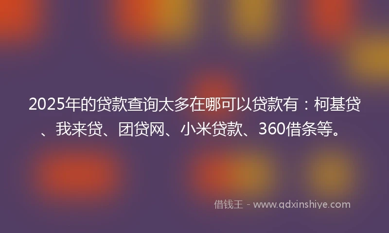 2025年的贷款查询太多在哪可以贷款有：柯基贷、我来贷、团贷网、小米贷款、360借条等。