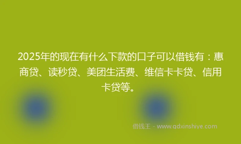 2025年的现在有什么下款的口子可以借钱有：惠商贷、读秒贷、美团生活费、维信卡卡贷、信用卡贷等。