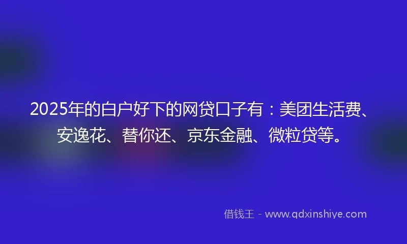 2025年的白户好下的网贷口子有：美团生活费、安逸花、替你还、京东金融、微粒贷等。