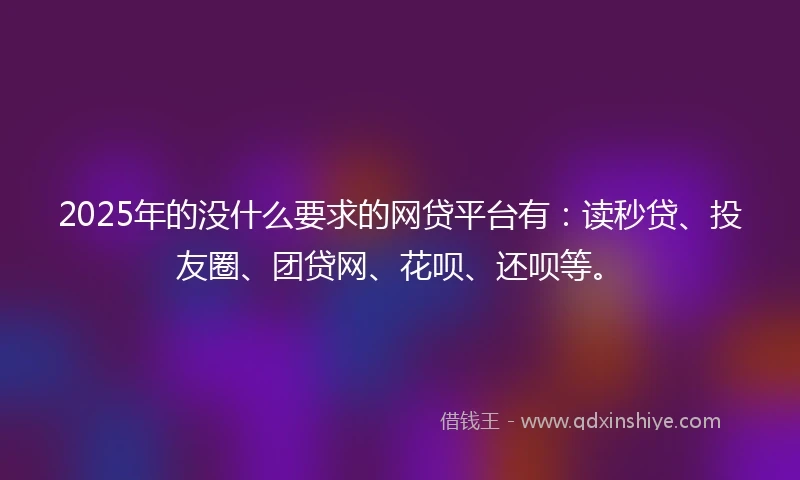 2025年的没什么要求的网贷平台有：读秒贷、投友圈、团贷网、花呗、还呗等。