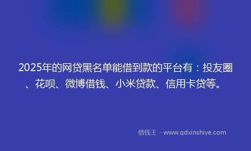 2025年的网贷黑名单能借到款的平台有：投友圈、花呗、微博借钱、小米贷款、信用卡贷等。