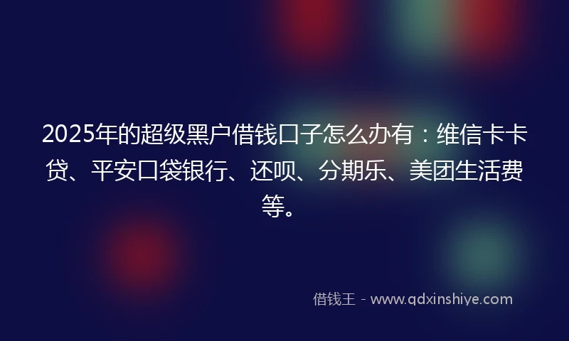 2025年的超级黑户借钱口子怎么办有：维信卡卡贷、平安口袋银行、还呗、分期乐、美团生活费等。