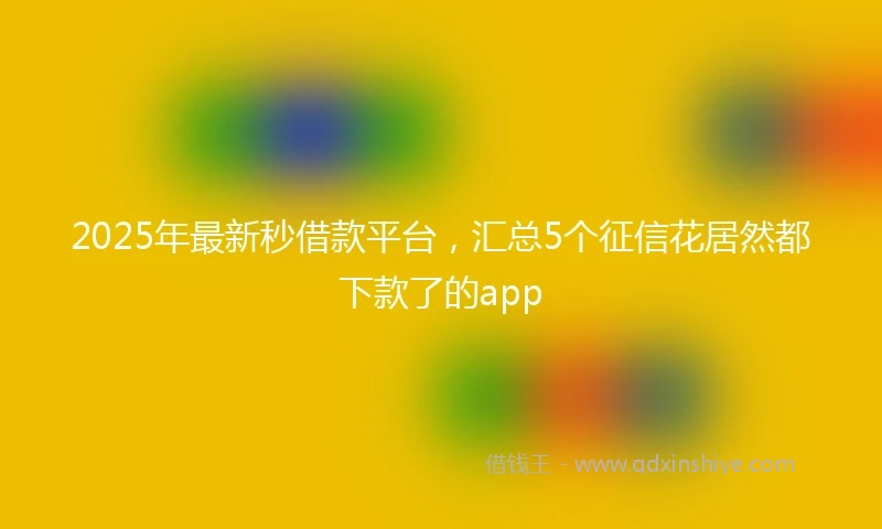 2025年最新秒借款平台，汇总5个征信花居然都下款了的app