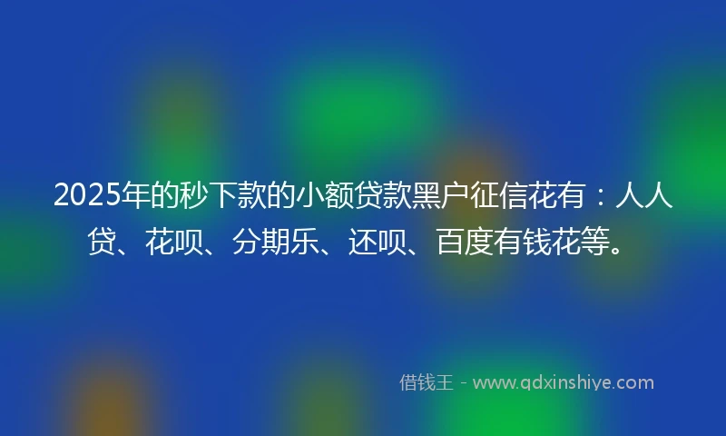 2025年的秒下款的小额贷款黑户征信花有：人人贷、花呗、分期乐、还呗、百度有钱花等。