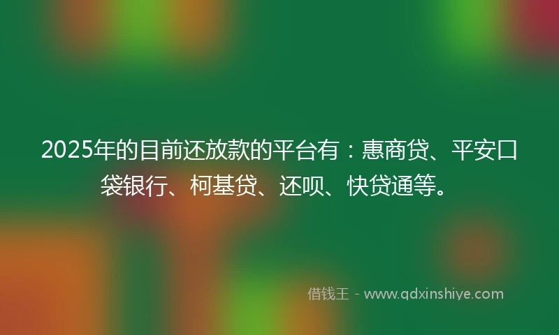 2025年的目前还放款的平台有：惠商贷、平安口袋银行、柯基贷、还呗、快贷通等。
