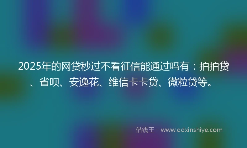 2025年的网贷秒过不看征信能通过吗有：拍拍贷、省呗、安逸花、维信卡卡贷、微粒贷等。